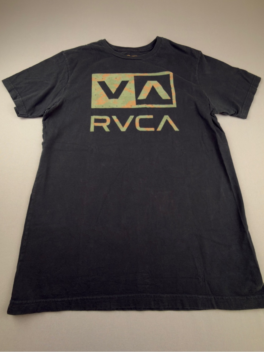RVCA AVP Black Short Sleeve Tee with Muted Green & Tan Logo